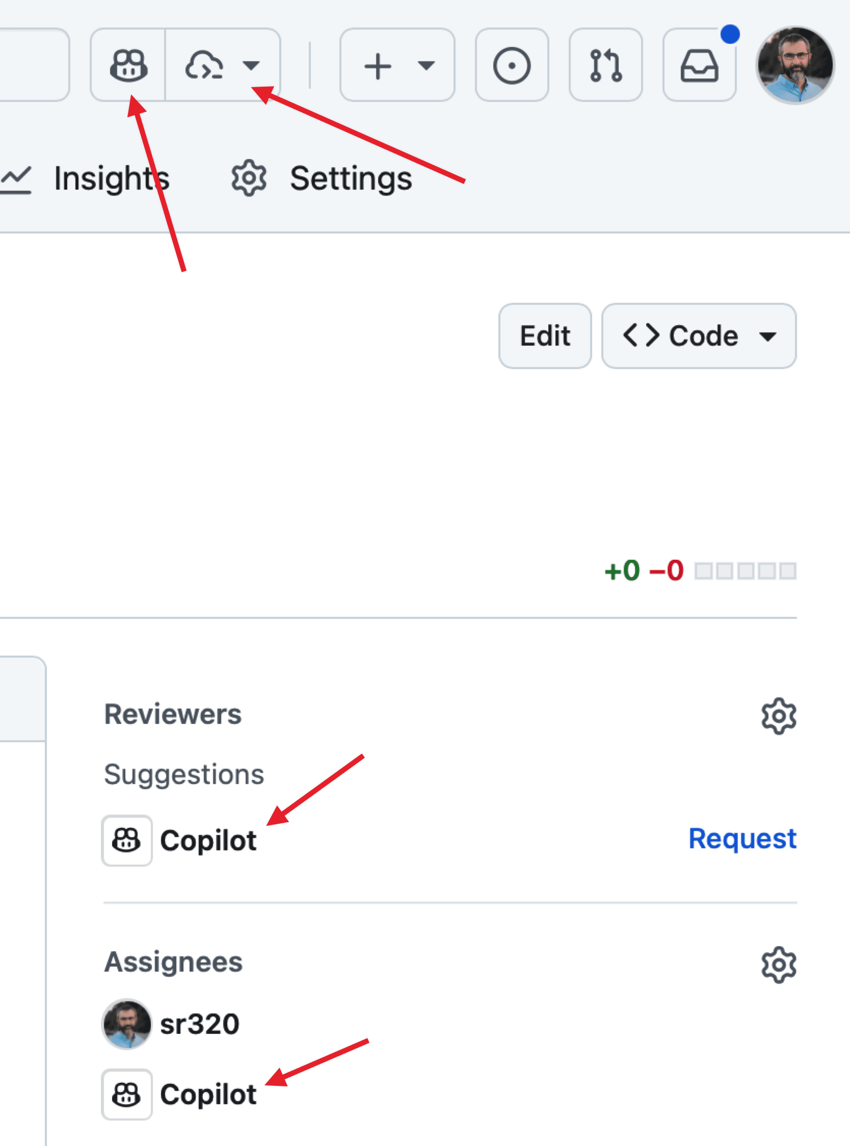 Ways to interact with Copilot on
GitHub